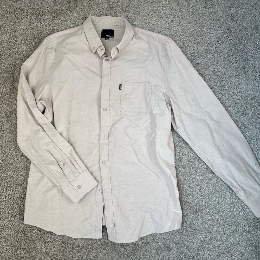 Men's Beige Button-Up Shirt